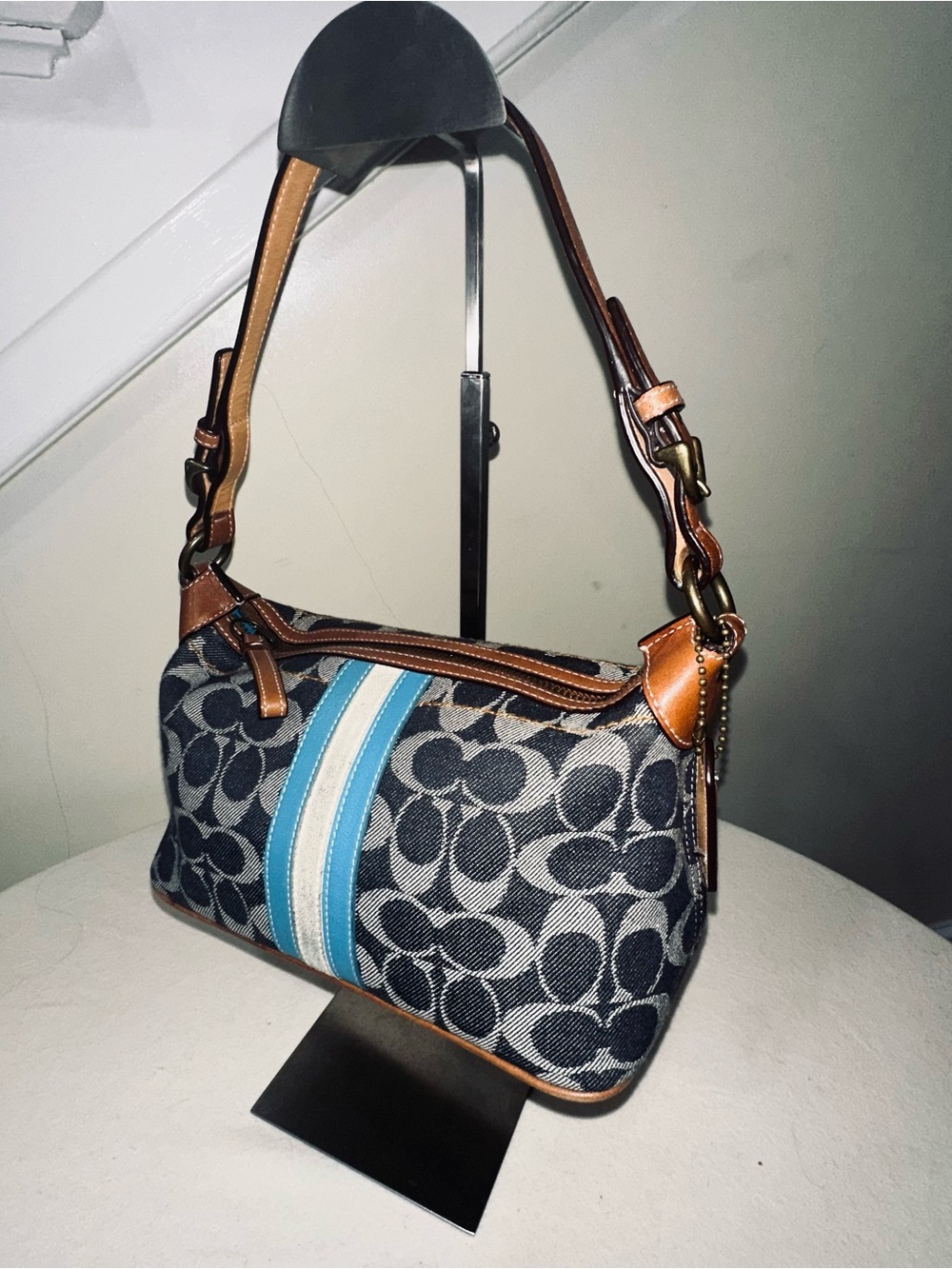 COACH SIGNATURE DENIM SUFFLETTE MINI SHOULDER BAG RARE VINTAGE Y2K EUC VHTF